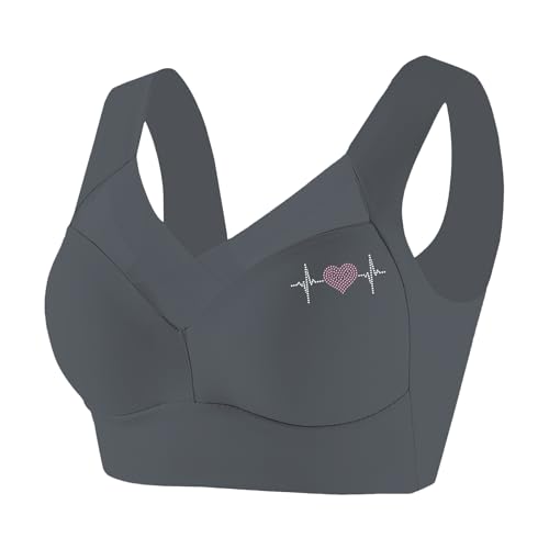 Talla grande sin anillo de encaje chaleco ropa interior con pecho lateral delgado ajustable sujetador fitness conjunto mujer, gris, 4XL