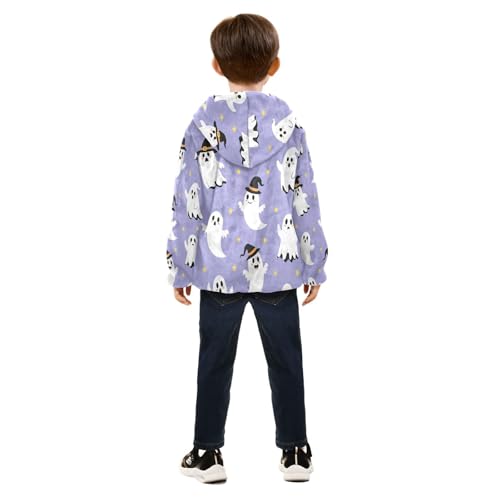 Ghostly Figures on Purple Toddler Fleece Jacket Girl Boys Hooded Fleece Jacket Coat Warm Outwear Zip-up 3-10T4