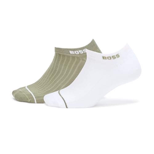 BOSS, 2-Pack Ankle Logo Ribbed Socks, kalamata green/white, 7-13