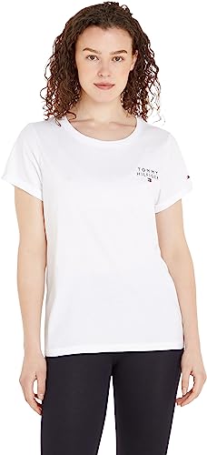 Tommy Hilfiger Damen T-Shirt Kurzarm Rundhalsausschnitt, Weiß (White), XS – Ansicht 1