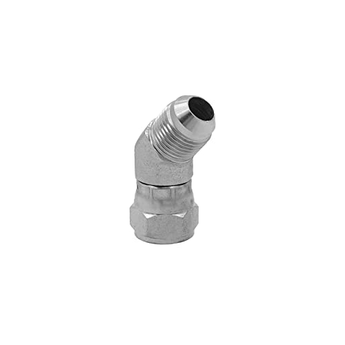 Image of (2-PACK) 6502-04-04 Hydraulic Hose Adapter Fitting 1 /4 inch Male JIC 37Flare（7 /16 inch-20 UNF）x 1 /4 inch Female JIC 37 Swivel (7 /16 inch-20 UNF) 45Elbow Pipe Joints Connector Carbon Steel