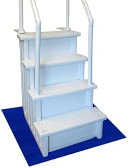 RESILIA Stay-Put Swimming Pool Ladder Mat - Non-Slip, Wide Ribbed, Protective Pad, 36 Inches x 36 Inches, 0.125 Inch Thick, Royal Blue, Made in USA