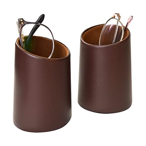 Bleiou 2 Pack Eyeglasses Holder PU Leather Glasses Stand Case Holder for Desks or Nightstands (Brown) Cover