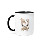 3dRose, Image of a horseshoe and a cowboy hat. St. Patricks day good luck, 11oz Two-Tone Black Mug