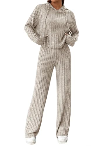 Conjunto de punto para mujer de dos piezas con sudadera con capucha y chándal largo