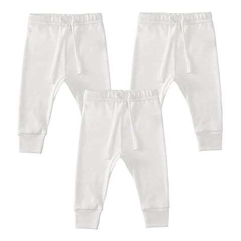 Owlivia Organic Cotton Baby Boy Girl 3-Pack Wiggle Pants Jogging Pants (3pack Off-White, 12-18Months) Cover