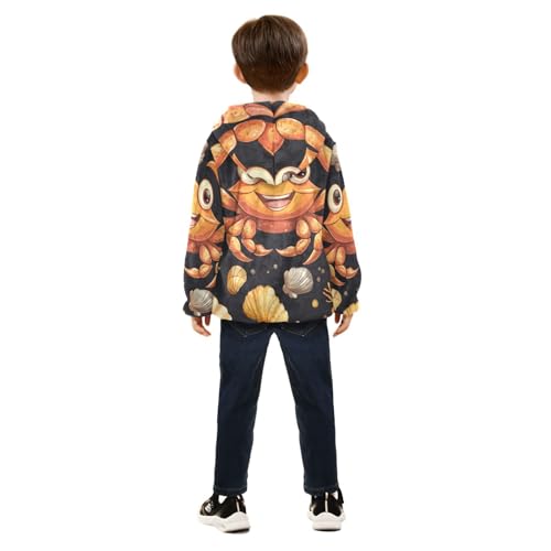 Cute Happy Crab with Sea Shells and Coral Girls Fleece Jacket Girls Fall Jacket Girls Zip Up Hoodie Girls Sherpa Jacket 2-10T4
