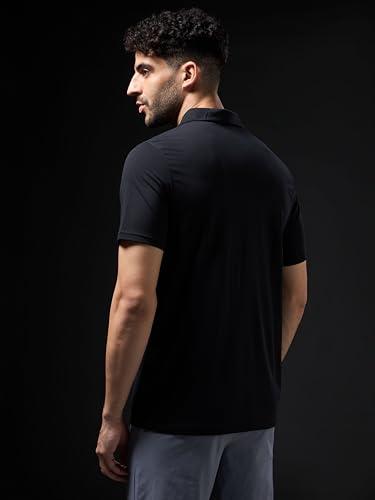 Image of TECHNOSPORT Men's Solid Slim Fit Polo Collar T-Shirt COTFLEX Half Sleeve Button Polyester for Gym Running Workout UPF50+ Anti Odour
