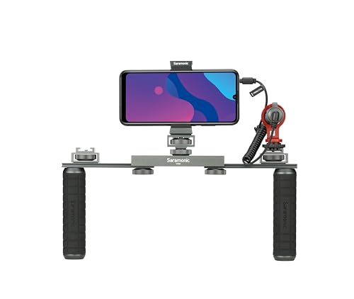 Saramonic Smartphone/Camera Vlogging & Video Production Kit with Adjustable Dual Stabilizing Grips, Shoe Mounts & Vmic Mini Microphone (VGM), Black