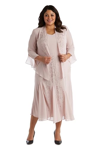 Image of R&M Richards Women's Beaded Pebble Georgette Evening Suit- Mother of The Bride, Cocktail Attire, Wedding Guest