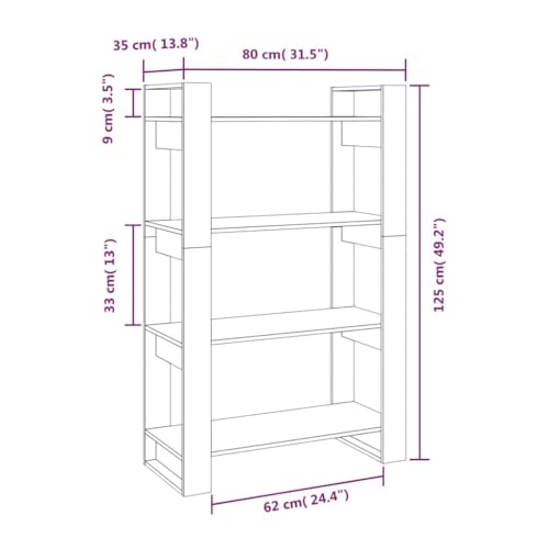 Estantería para libros gris de madera maciza de pino con dimensiones 80x35x125 cm 3