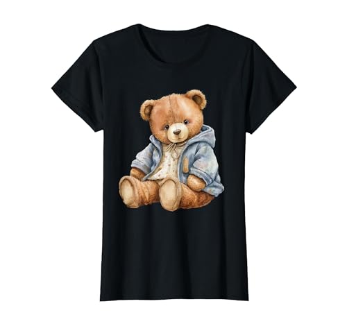 Cute Teddy Bear Funny Unisex Design Men Women Kids tee T-Shirt, Women, Black, Medium