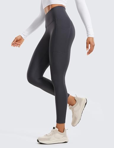 Image of CRZ YOGA Fleece Lined Leggings Pockets 25'' - Thermal High Waisted Casual Lounge Workout Womens Yoga Pants Winter Warm Mysterious Grey XX-Small