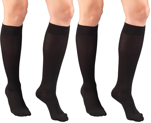 Image of Truform Compression Socks, 15-20 mmHg, Women's Dress Socks, Knee High Over Calf Length, Black Diamond Knit, Large (Pack of 2)
