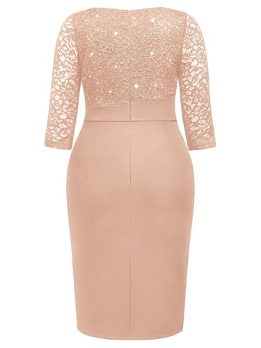 Image of MISSMAY Plus Size Lace Ruffle Cocktail Party Dress | Sequined Dress,V Neck,Ruffle Split Hem,Party Dress,Sparkle,Curvy Women,Bodycon Dress