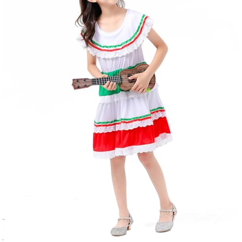 IKADEX Girls Mexican Dress Flounce Collar Rainbow Striped Cinco de Mayo Día de Muertos Dress4