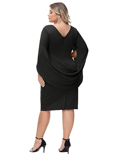 Hanna Nikole Women Plus Size Chiffon Cape Dresses Ruffle Style Midi Bodycon Cocktail Dress4