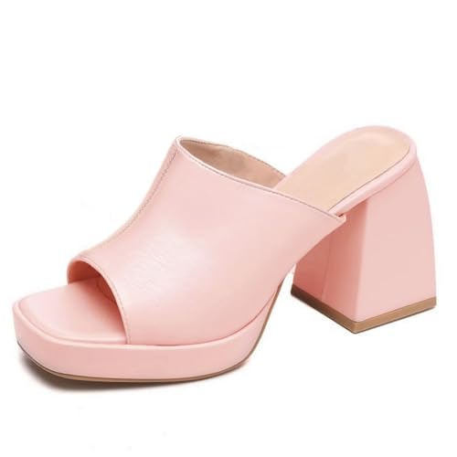 Image of Coutgo Womens Chunky Platform Sandals Slip On Square Toe High Heel Sexy Mules
