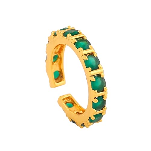 Image of Estele 24 Kt Gold Plated Green american diamond ring for women