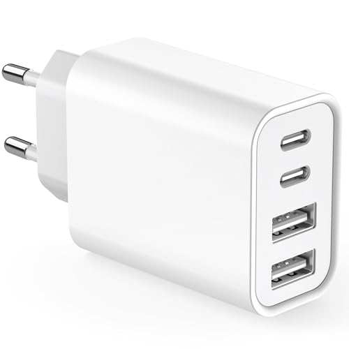 Cargador-USB-C-4-Puertos-Enchufe-USB-C-45W-para-iPhone-16-15-14-13-12-11-Pro-Max-SE-2020-XS-XR-X-8-Plus-ipad-Samsung-Cargador-Multiple-USBC-Carga-Rapida-Romalux-Cargador-Movil-Carga-Rapida-Tipo-C