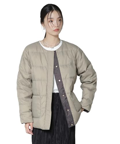 [ナノ・ユニバース] 撥水加工 ライトダウン リバーシブル ノーカラー ジャケット レディース S 310 オリーブ 673-5214301