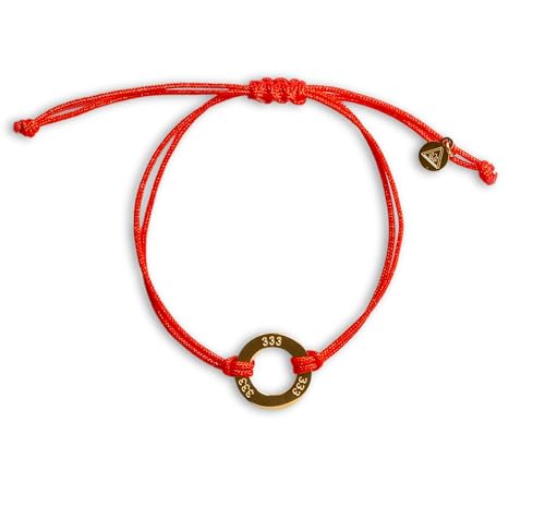 Magic Allure 333 Numerology Bracelet - Red String with Waterproof Gold Accents - Symbol of Guidance, Creativity & Law of Attraction - Unisex Adult Bracelet