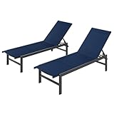 Vexwalx Outdoor Lounge Chairs Set of 2, Aluminum Patio Chaise Lounge Chairs with 5-Position Recliner, Pool Lounge Chairs for Backyard, Poolside, Deck, Lawn (Navyblue)