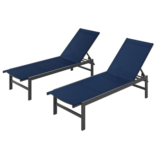 Outdoor Lounge Chairs Set of 2 Aluminum Navyblue