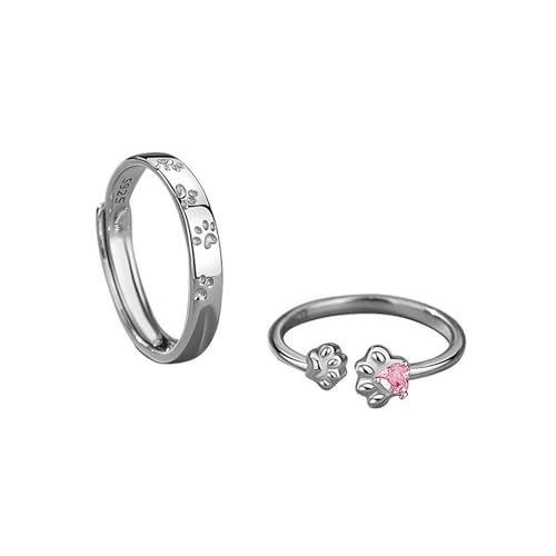 Silver Plated Couple Rings Set Simple Cubic Zirconia Matching Promise Rings for Him and Her Adjustable Engagement Wedding Finger Jewelry for Women Men Birthday Gifts