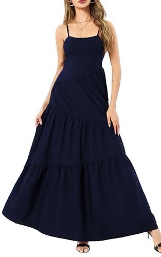 Image of Women's Summer Flowy Tiered Maxi Dress Elegant Spaghetti Strap with Ruffled Skirt Beach Vacations Parties