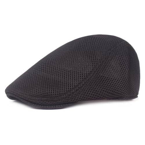 EUBUY Men's Mesh Flat Cap Breathable Summer Newsboy Hat Beret Flat Cap Cotton Ivy Cap Hat Hunting Hat Black