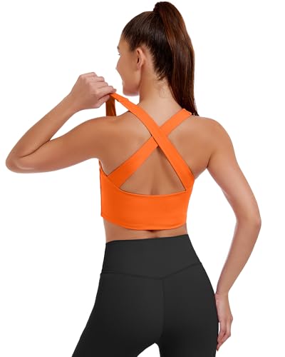 AngiMelo Womens Longline Sports Bra Square Neck Workout Tops Support Crop Tank Strappy Yoga Top Built in Bra Teens3