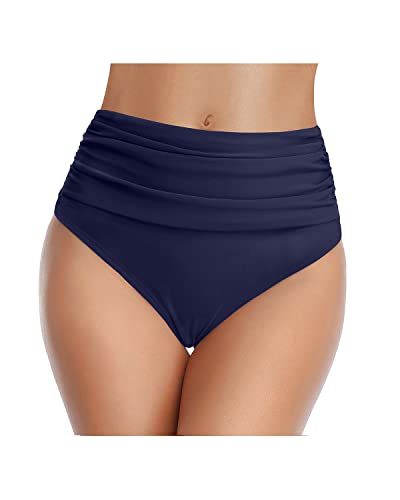 Image of Tempt Me Women's High Waisted Bikini Bottom Tummy Control Ruched Bathing Suit Swim Bottom