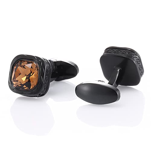 Mancuernillas para hombre negras con cristal ámbar cuadrado miniatura 6