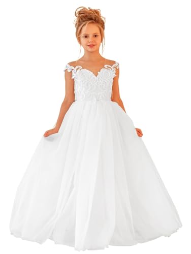 Elegant Flower Girl Dresses for Wedding Toddler Lace Applique Tulle Ball Gown First Communion Dresses for Girls FAY09