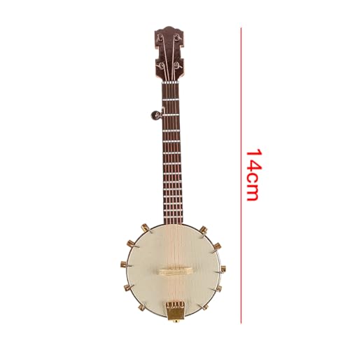 Laroal Mini-Banjo-Modell, hölzerne Miniatur-Musikinstrument-Figur mit Ständer und Box, Lehrer, Kunden, Freunde und Liebste, 14 cm Banjo