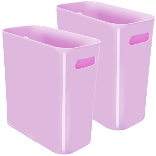 Image of Youngever 2 Pack 3 Gallon Slim Trash Can, Plastic Garbage Container Bin, Trash Bin with Handles for Home Office, Living Room, Study Room, Kitchen, Bathroom (Purple)