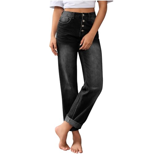 Baggy Wide Leg Jeans for Women Straight Leg Loose Stretchy High Waisted Denim Pants Casual Y2K Trousers with Pockets