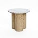 LuxenHome Round Wood Side Table with Pillar Leg and Faux Marble Top, 19.7