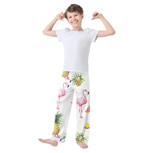 Flamingo Pineapple Boys Long Pants Soft Trousers Elastic Waist Kids Lounge Bottoms with Pockets S-XL2