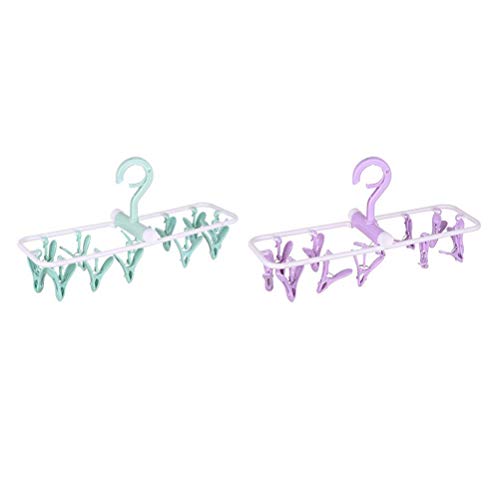Angoily Tendedero Plegable a Prueba de Viento 12 Pinzas de Plástico Antideslizantes para Ropa Interior y Calcetines Multiusos para Hogar 2 Unidades Color Aleatorio Color Aleatorio