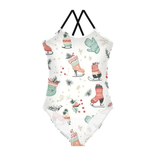 Ice Skates Girls One Piece Swimsuits Cute Sport Halter Swimwear Beach Bathing Suit 3T