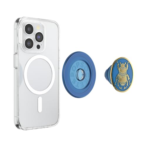 Image of PopSockets Phone Grip for MagSafe, Magnetic Holder, Phone Stand, Blue - Enamel Scarab