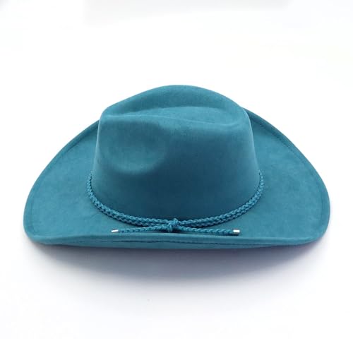 Image of Western Cowboy Hat for Women Men Wide Brim Cowboy Hat for Women with Woven Buckle Belt Suede Classic Fedora Hats