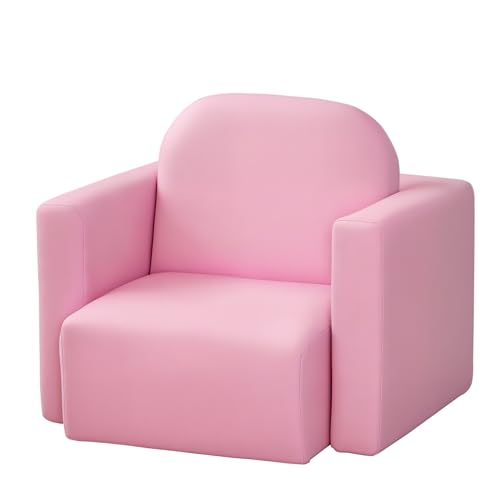 HOMCOM Kids Armchair Toddler Sofa Children's Chair, 2 in 1 Kids Table Chair Set with Wooden Frame, for 3 Years Old Girls Pink