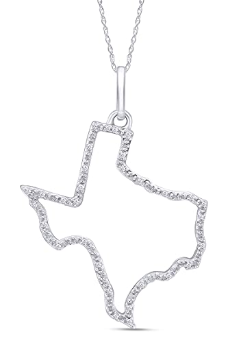 THE JEWEL ZONE 1/10 Cttw Natural Diamond Accent State of Texas Outline Pendant Necklace in 14K Gold Over Sterling Silver (0.10 Cttw)