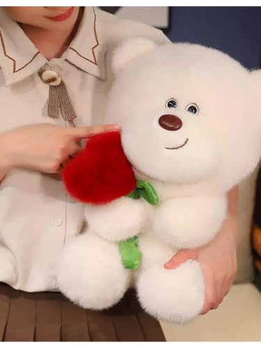 Image of White Teddy Bear with Red Heart - 10 Inch Soft Cuddly Plush Toy | Adorable Valentine Gift for Girlfriend, Kids & Home Decor Stuffed Toy |
