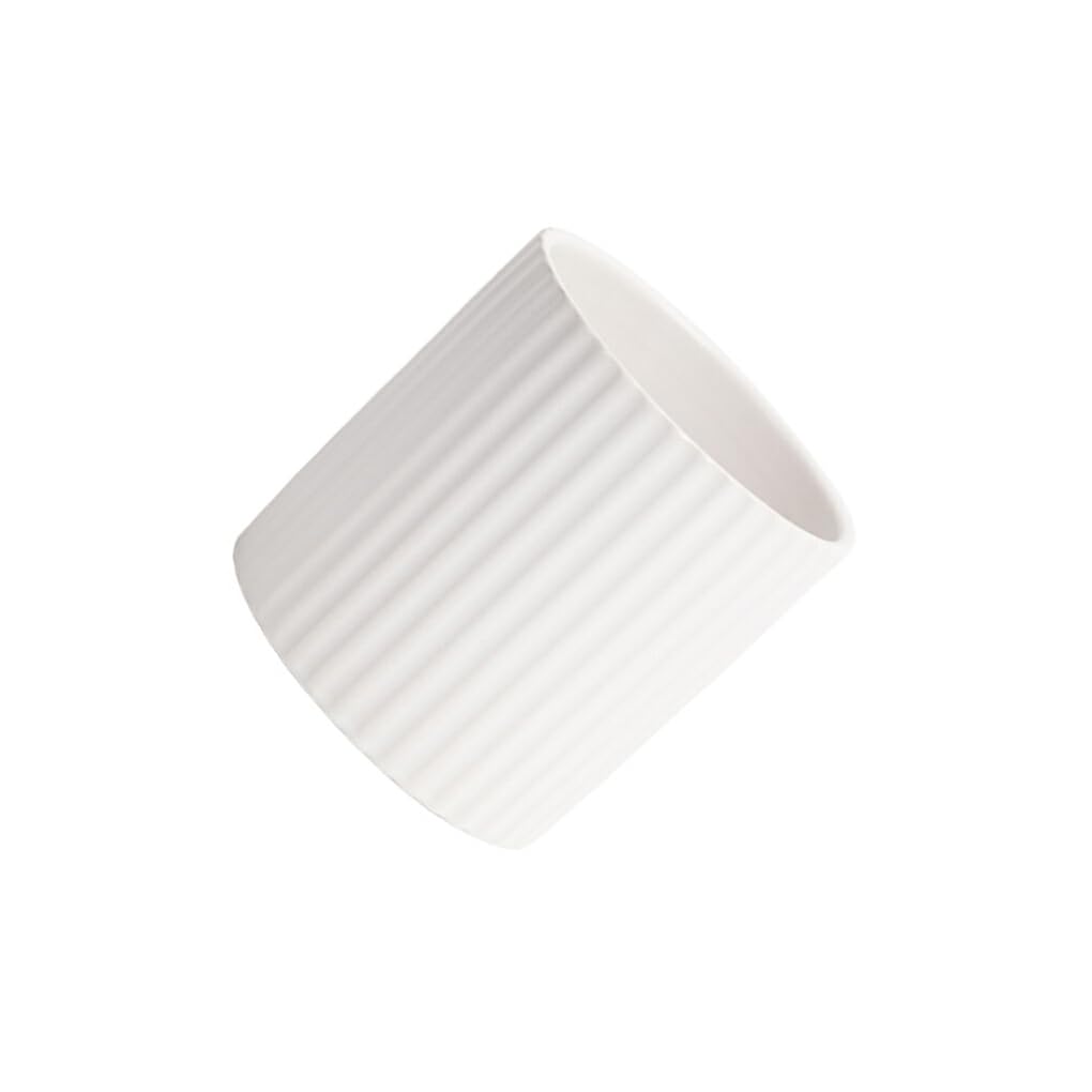 budiniao Nordic Style Striped Ceramic Flowerpot Pots Planter Green Plant Container Smooth Surface Bonsai Office Potted Decoration, White, 10 * 10cm