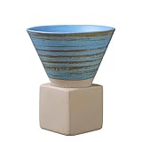 KICPUK Coffee Cup Vintage Ceramic Coffee Mug with Base,Funnel Ceramic Japanese Coffee Tea Mugs,Handmade Art Triangle Tapered Porcelain Cups,Cappuccino Mug for Hot and Cold Drinks (200ml Blue)