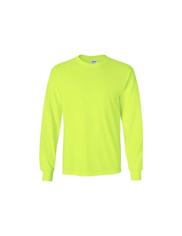 T-shirt manches longues coton vert sécurité Gildan taille L